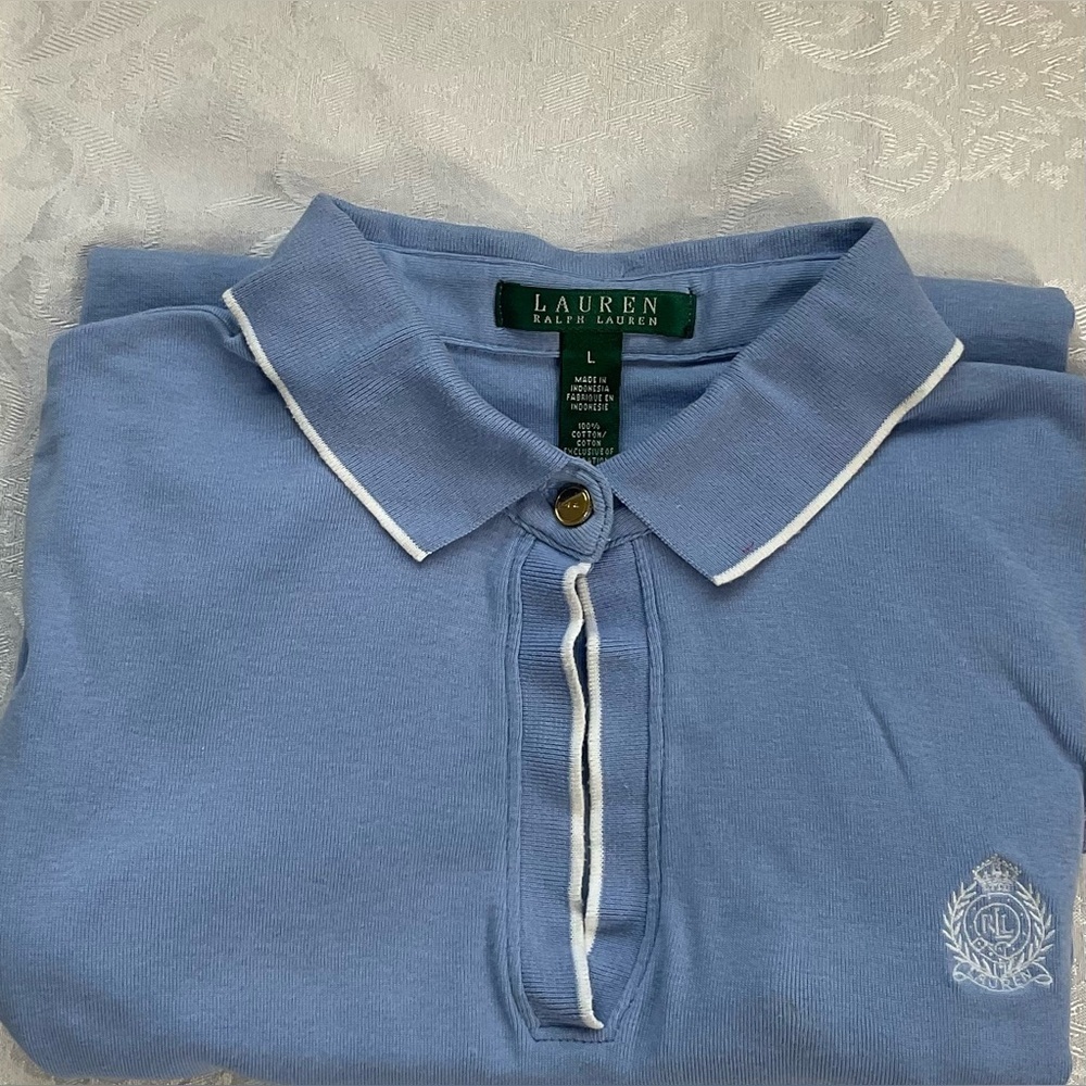 Vintage Lauren Ralph Lauren Navy Blue Polo Shirt Crest Logo Women's Size Large